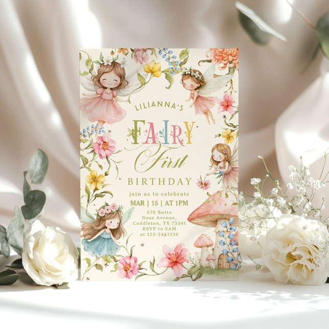Colorful Fairy First Birthday Enchanted garden Invitation (Creator Uploaded)