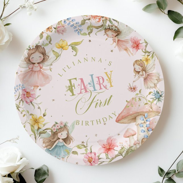 Colorful Fairy First Birthday Enchanted garden Paper Plate (Creator Uploaded)