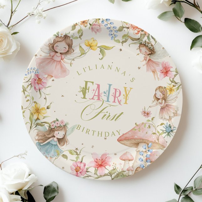 Colorful Fairy First Birthday Enchanted garden Paper Plate (Creator Uploaded)