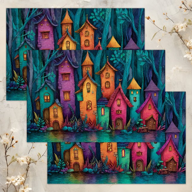 COLORFUL FAIRY VILLAGE DECOUPAGE TISSUE PAPER (COLORFUL FAIRY VILLAGE DECOUPAGE TISSUE PAPER)