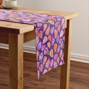 Colorful Fall Leaves On Purple Pattern Short Table Runner