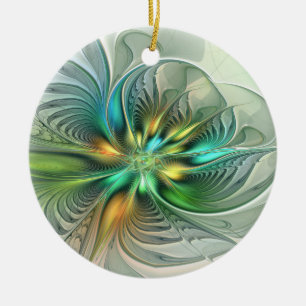 Colorful Fantasy Abstract Flower Fractal Art Ceramic Tree Decoration