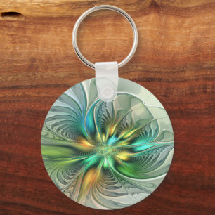 Colorful Fantasy Abstract Flower Fractal Art Key Ring