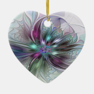 Colorful Fantasy Abstract Fractal Flower Heart Ceramic Tree Decoration