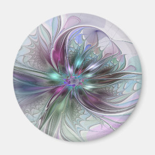Colorful Fantasy Abstract Modern Fractal Flower Magnet