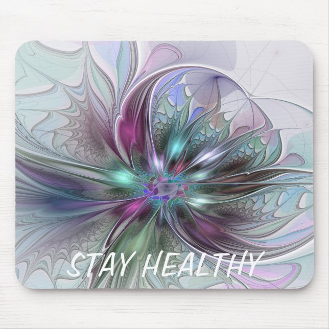 Colorful Fantasy Abstract Modern Fractal Flower Mouse Pad (Front)