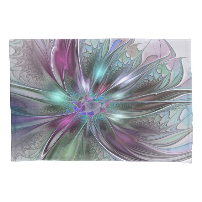 Colorful Fantasy Abstract Modern Fractal Flower Pillowcase (Front)