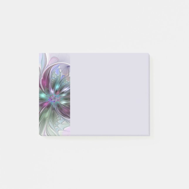 Colorful Fantasy Abstract Modern Fractal Flower Post-it Notes (Front)