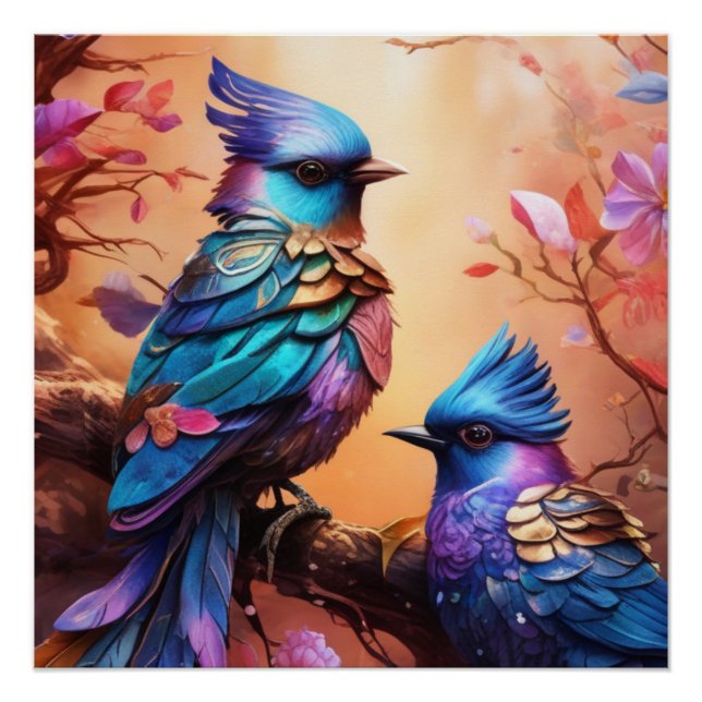 Colorful Fantasy Birds Poster (Front)