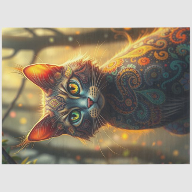 Colorful Fantasy Cat  Tissue Paper (Front)