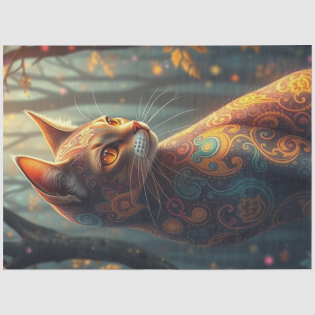 Colorful Fantasy Cat  Tissue Paper (Front)