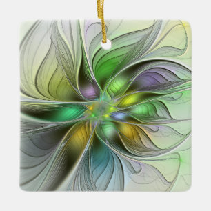 Colorful Fantasy Flower Modern Abstract Fractal  Ceramic Ornament