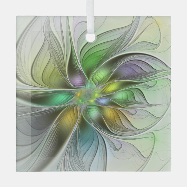 Colorful Fantasy Flower Modern Abstract Fractal Glass Tree Decoration (Front)