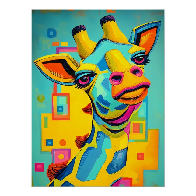 Colorful Fantasy Giraffe - Giraffe Illustration Poster (Front)