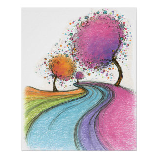 Colorful fantasy landscape with colorful path poster
