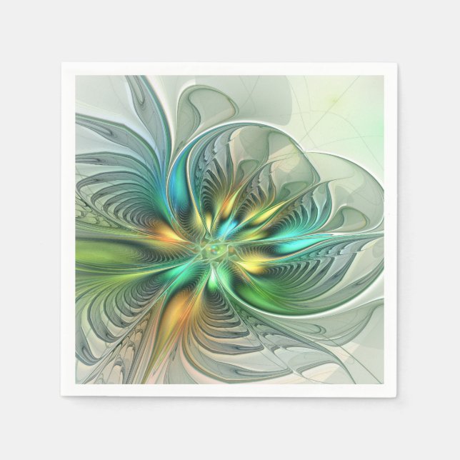 Colorful Fantasy Modern Abstract Flower Fractal Napkin (Front)