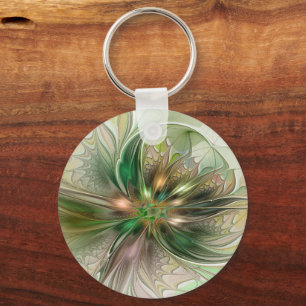 Colorful Fantasy Modern Abstract Fractal Flower Key Ring
