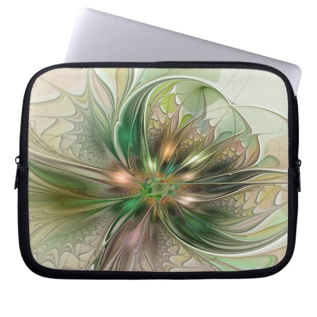 Colorful Fantasy Modern Abstract Fractal Flower Laptop Sleeve (Front)