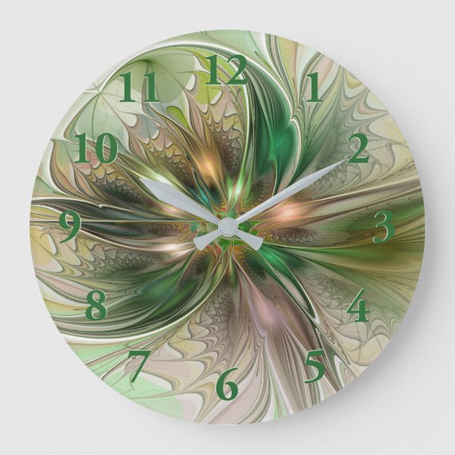 Colorful Fantasy Modern Abstract Fractal Flower Large Clock (Front)