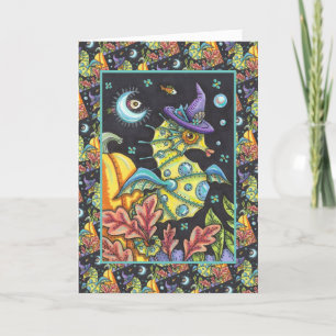 COLORFUL FANTASY SEAHORSE, WITCH IN HALLOWEEN SEA HOLIDAY CARD