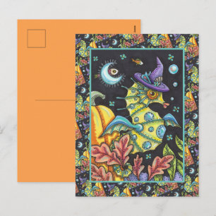 COLORFUL FANTASY SEAHORSE, WITCH IN HALLOWEEN SEA HOLIDAY POSTCARD