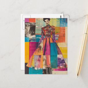Colorful Fashion lady junk journal Collage Postcard