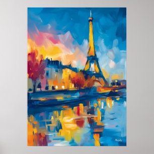Colorful Fauvist Paris River Reflection Art Poster