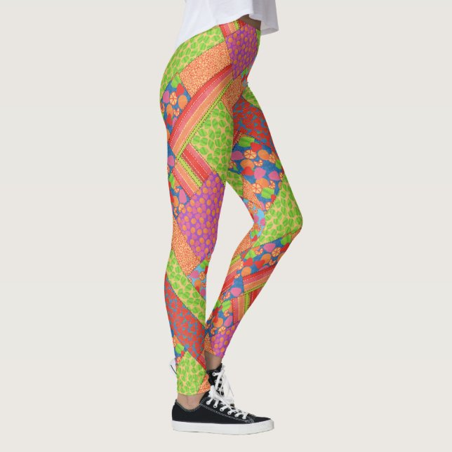 Colorful Faux Patchwork of Summer Fruits Patterns Leggings (Right)