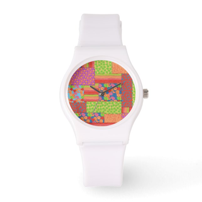 Colorful Faux Patchwork of Summer Fruits Patterns Watch (Front)