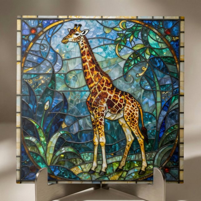 Colorful Faux Stained Glass Giraffe Mosaic Art Tile (Creator Uploaded)