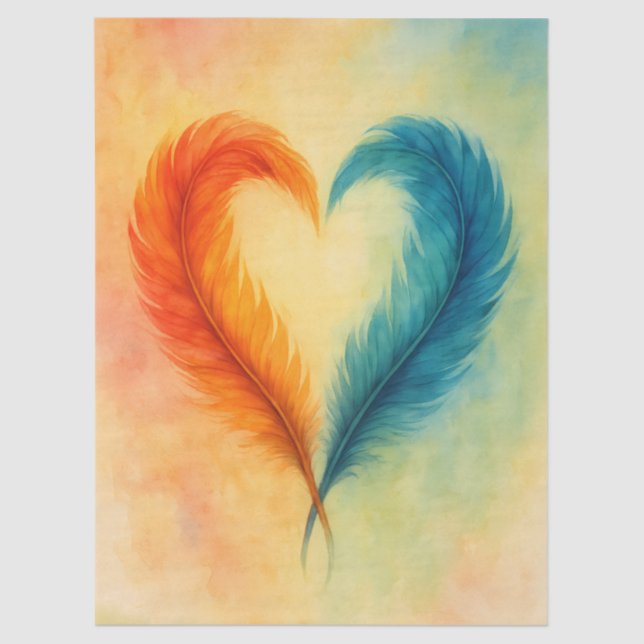 Colorful Feather Heart Watercolor Art Tissue Paper (Front)