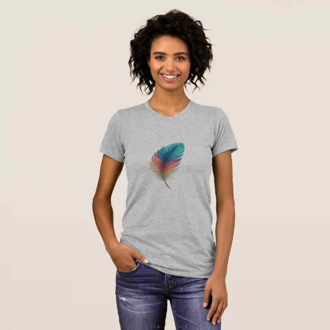 Colorful Feather Women’s T-Shirt Boho Style Print (Front Full)