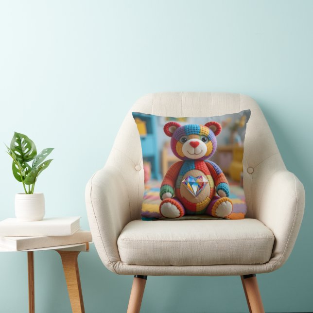 Colorful Felted Teddy Bear Cushion (Chair)