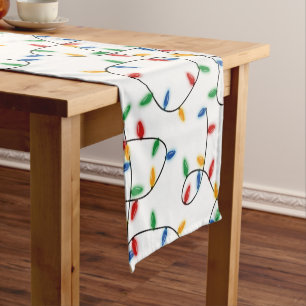 Colorful Festive Christmas Lights Pattern  Short Table Runner
