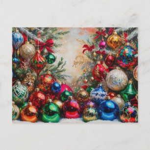Colorful Festive Christmas Ornaments Holiday Postcard