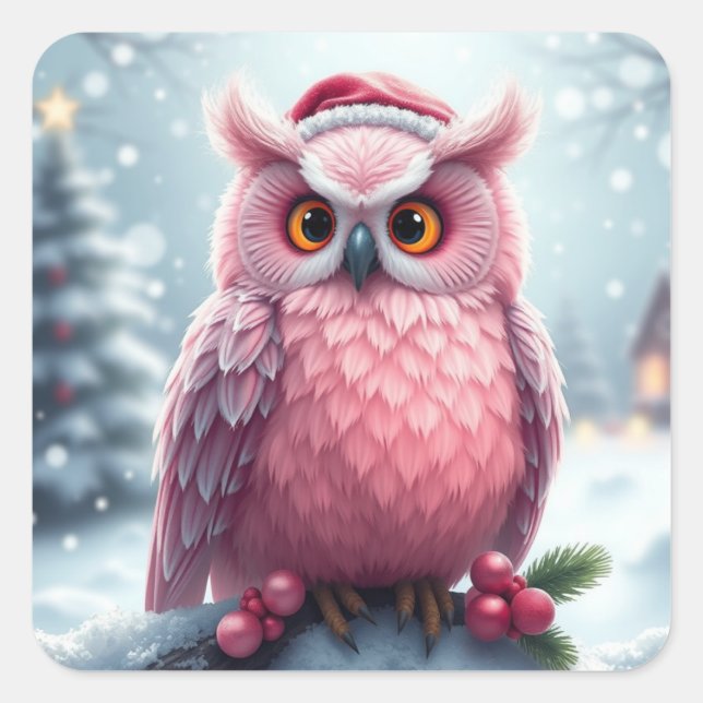 Colorful Festive Christmas Owl Stickers (Front)