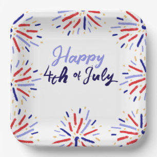 Colorful Festive Fireworks July 4th Celebration Paper Plate