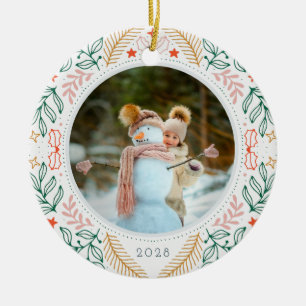 Colorful Festive Holiday Photo Ceramic Ornament