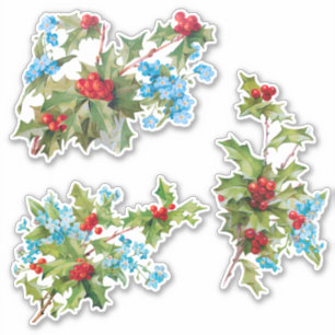 Colorful Festive Holly and Forget Me Nots