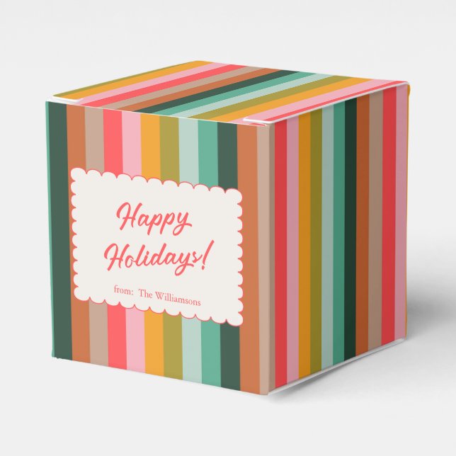 Colorful Festive Stripe Modern Holiday Cookie Favour Box (Front Side)