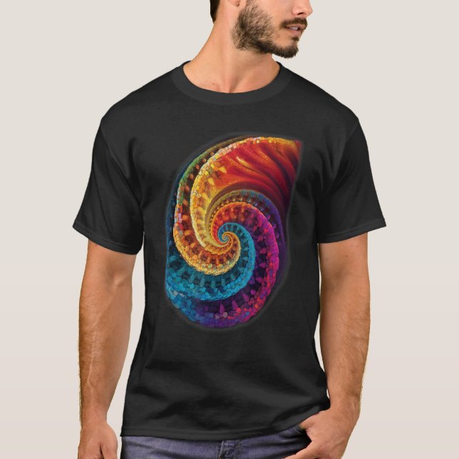 Colorful Fibonacci Spiral Psychedelic Colors Abstr T-Shirt (Front)