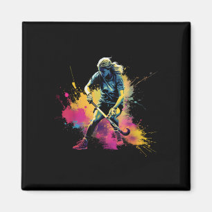 Colorful Field Hockey Player Girl On Womens Field Magnet