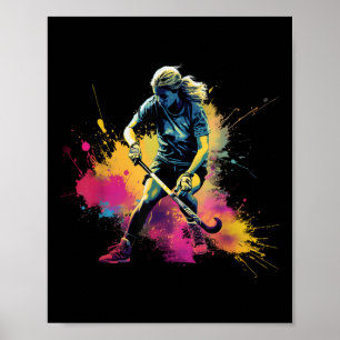 Colorful Field Hockey Player Girl On Womens Field Poster