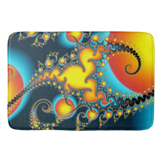 Colorful Fiery Fractal Monogram Bath Mat (Front)