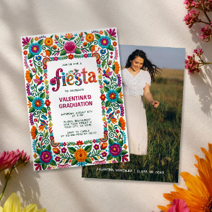 Colorful Fiesta Floral Folk Art Graduation Party Invitation