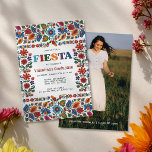 Colorful Fiesta Floral Photo Graduation Party Invitation<br><div class="desc">Celebrate your graduate's big achievement with this vibrant, Otomi-inspired fiesta invitation. Featuring a beautiful border of rich, multicolored floral embroidery and festive typography, it is the perfect way to set a joyful tone for a graduation party. This design blends traditional Mexican folk art with a modern layout, making it a...</div>