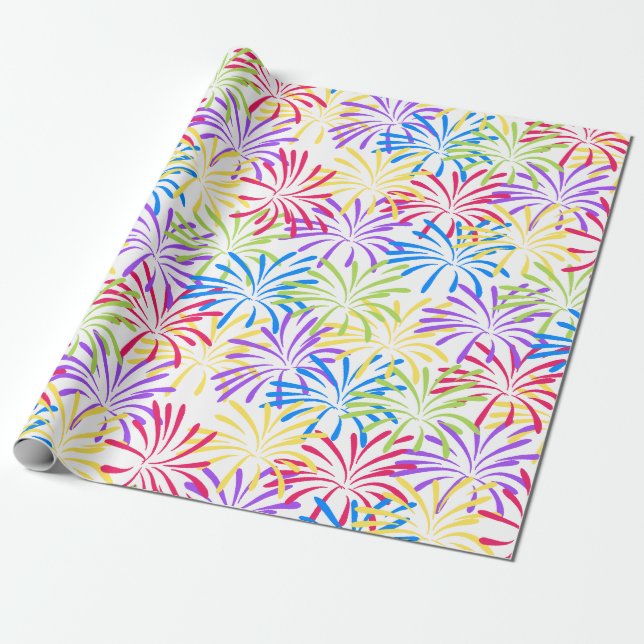 Colorful Fireworks Wrapping Paper (Unrolled)