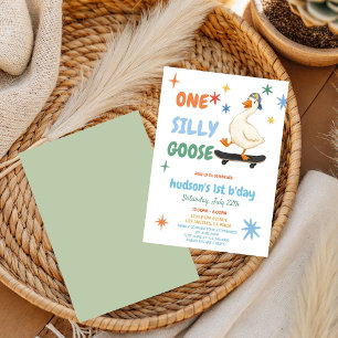 colorful First Birthday summer one silly goose Invitation