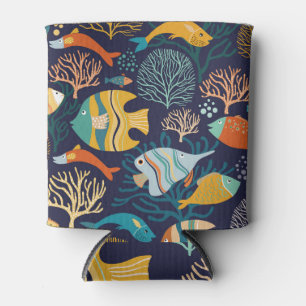 Colorful fish: aquatic plants pattern. can cooler