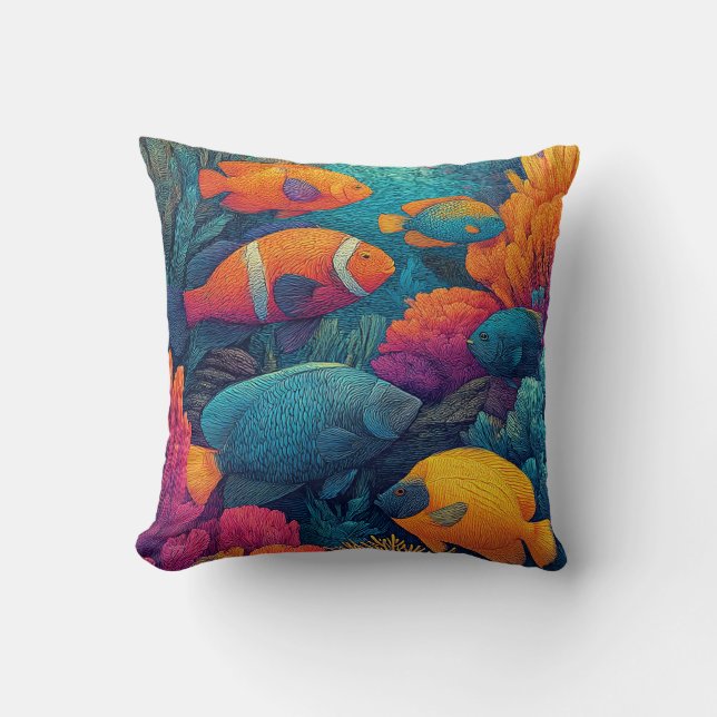 Colorful Fish, Beautiful Coral Reef, Cushion (Front)
